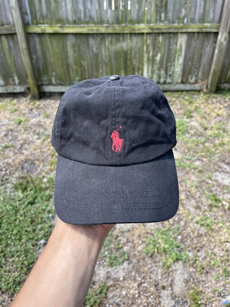 Polo Ralph Lauren Logo Cap Hat Back With Red Polo Pony Embroidered