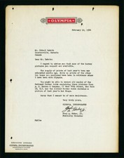 2-18-1944 FRED HUBER AUTOGRAPHED AUTO OLYMPIA LETTER GREAT HOCKEY PHOTOS CONTENT