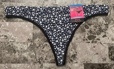 NWT MAIDENFORM XL BLACK BLUE GRAY FLORAL SMOOTH BARELY THERE THONG PANTIES