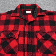 Vintage 50s Penneys Towncraft Shirt Men L Red Buffalo Plaid Flannel Button Wool