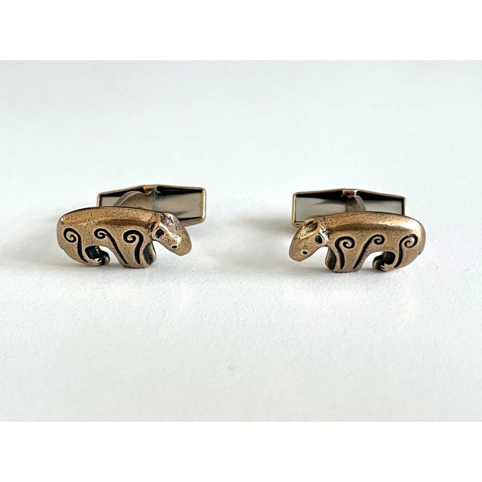 Abotoaduras de urso de bronze Kalevala Jewelry, joias modernas do meio do século, Finlândia - Imagem 2 de 4