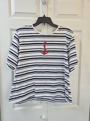 BFA Classics Nautical Striped Short Sleeve Shirt With Red Anchor Size 1X