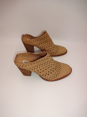 Womens Steve Madden Harmony Tan Leather Mules 8M 8 Cutouts Block Heels Shoes