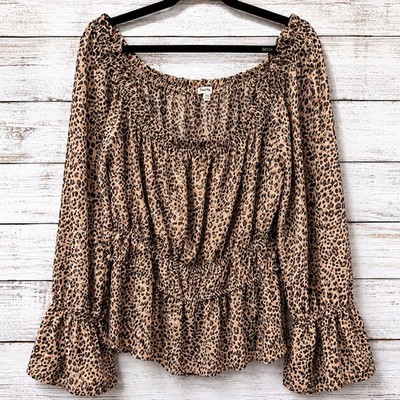 Women s Find Me 3XL Leopard Print Flowy Boho Peasant Top Plus Size