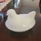 Vintage Haze-Atlas White Milk Glass Hen on Nest Covered Bowl 5" x 3.5" x 3"