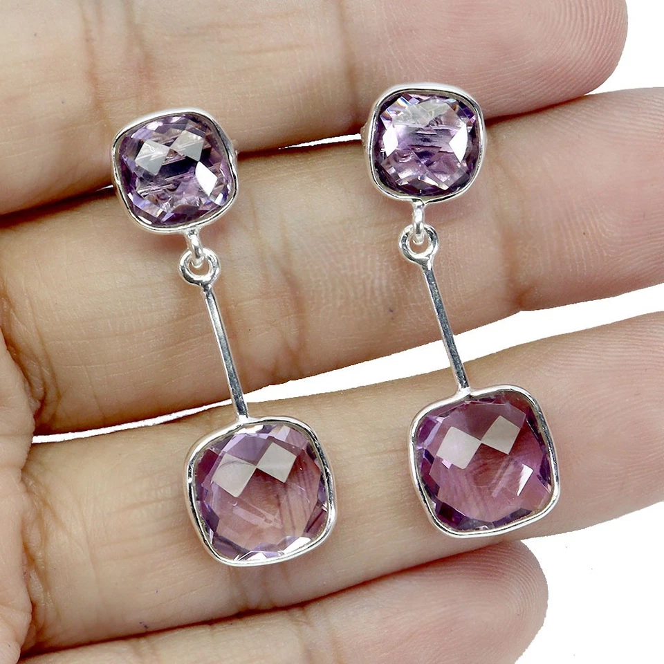 925 Pendientes de Plata de Ley Amortiguador Amatista 9mm Gema Natural Joyería - Imagen 2 de 4