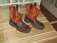 Ariat Workhog Boots Youth Boys 1.5 Brown Orange Pull On Cowboy 10007837