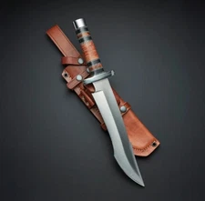 D2 Bowie knife d2 steel knive handforged bowie custom hunting knive with leather