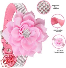 Haoyueer Suede Leather Dog Collar and Leash Set, Rhinestone Bling, Blue, XS