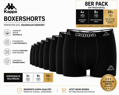 Kappa Herren Boxershorts Unterhosen Schwarz Baumwolle Multipack Retroshort S-XXL