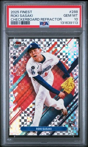 2025 TOPPS FINEST CHECKERBOARD REFRACTOR #288 ROKI SASAKI ROOKIE RC PSA 10