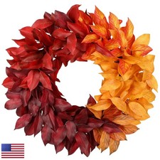 Oairse 23 Inch Artificial Fall Wreath Mixed Colors Bay Leaves Front Door