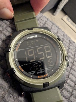 Head Running Man Digital HE-113-04 Metal & Resin Watch C/W Silicone Green Strap