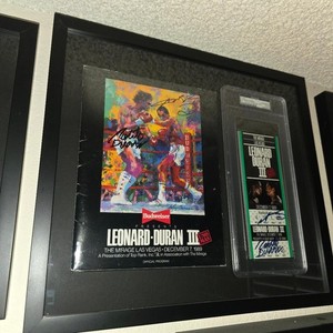 Sugar Ray Leonard vs Roberto Duran III, Dual signed program & ticket framed