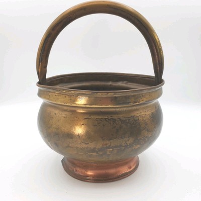 Vintage 7'' Pot Brass & Copper Some Dents & Character Marks Decor Core Metal 