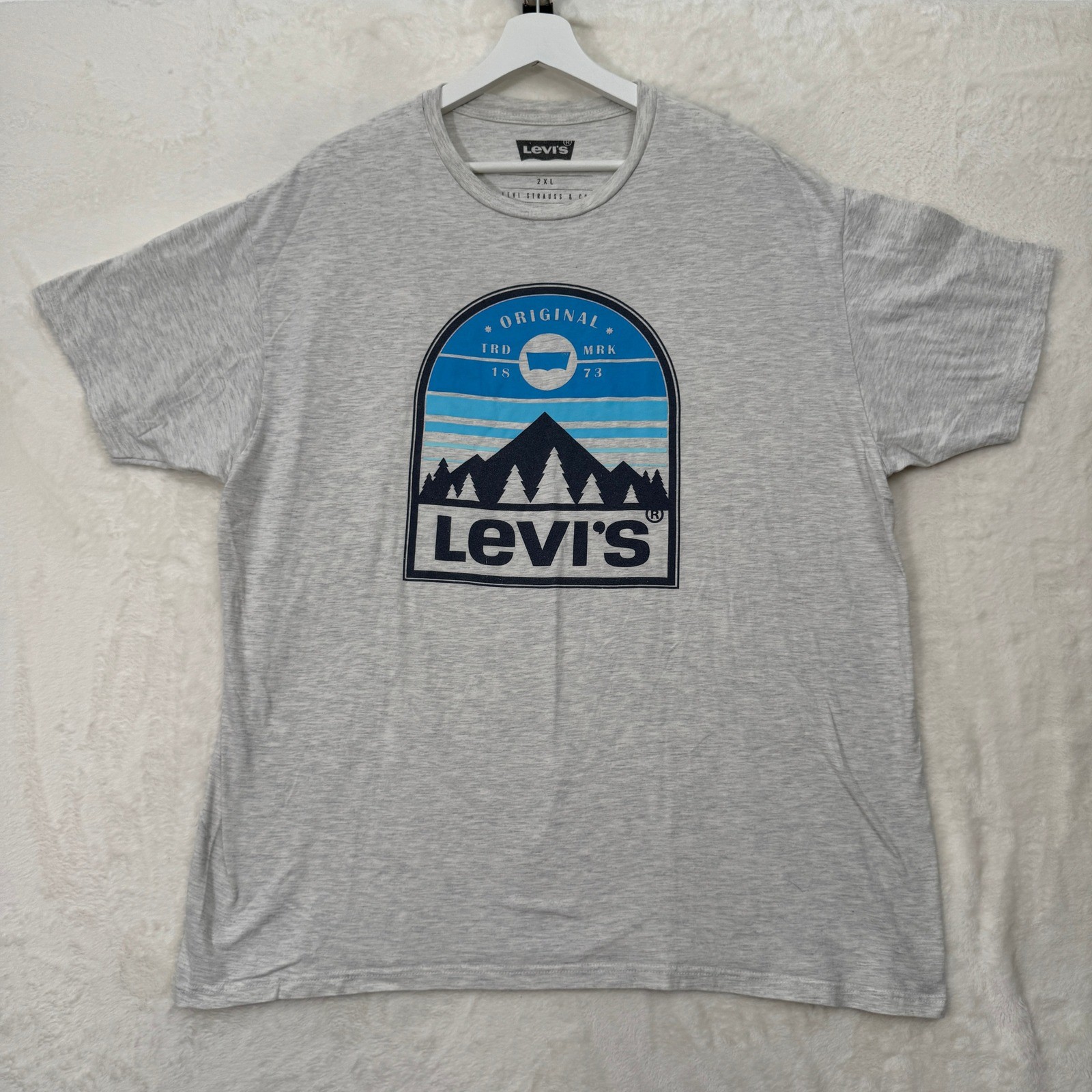 Levi's T-Shirt Mens 2XL Gray Graphic Logo Mountain Forest Short Sleeve Tee