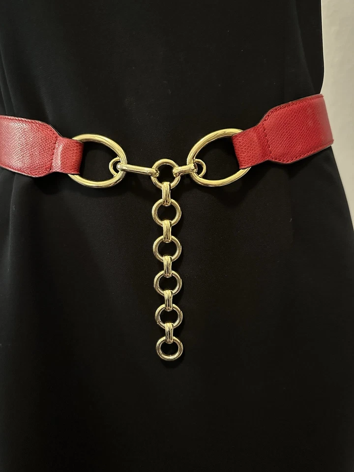 Vintage 1980’s Red Escada Elements Leather And Gold Tone Size 38 - Image 3 of 4