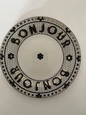 Anthropologie Bistro Tile Bonjour Ceramic Bread Dessert Plate Gold Black 6.5"