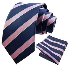 Men's Striped Woven Classic Formal Necktie and Pocket Square Set for Suit