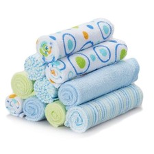 Spasilk Washcloth Wipes Set for Newborn 10 Count Pack of 1 , Blue Circles