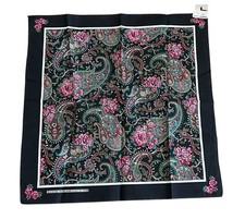 VTG Bandana Hanky Black Multicolor Paisley RN 14193 22x22 Made in USA 50/50
