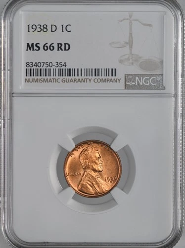 1938-D  1C  LINCOLN WHEAT CENT  "DENVER"  NGC MS66 RD (RED)  #8340750-354