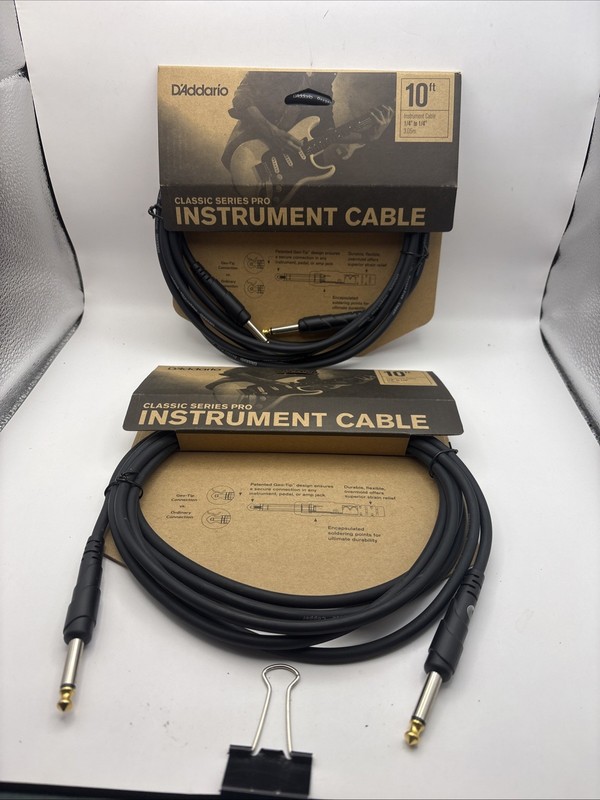 (2) D'Addario Classic Series 10 ft. Instrument Guitar Cable, straight-straight