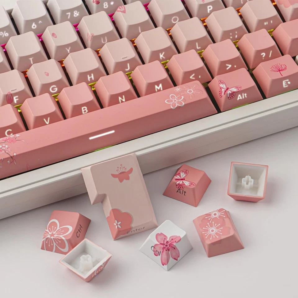 PBT Keycaps Cherry Blossom Keycap Set - Custom Side Printed Pink Keycaps,135 ... - Image 4 of 4