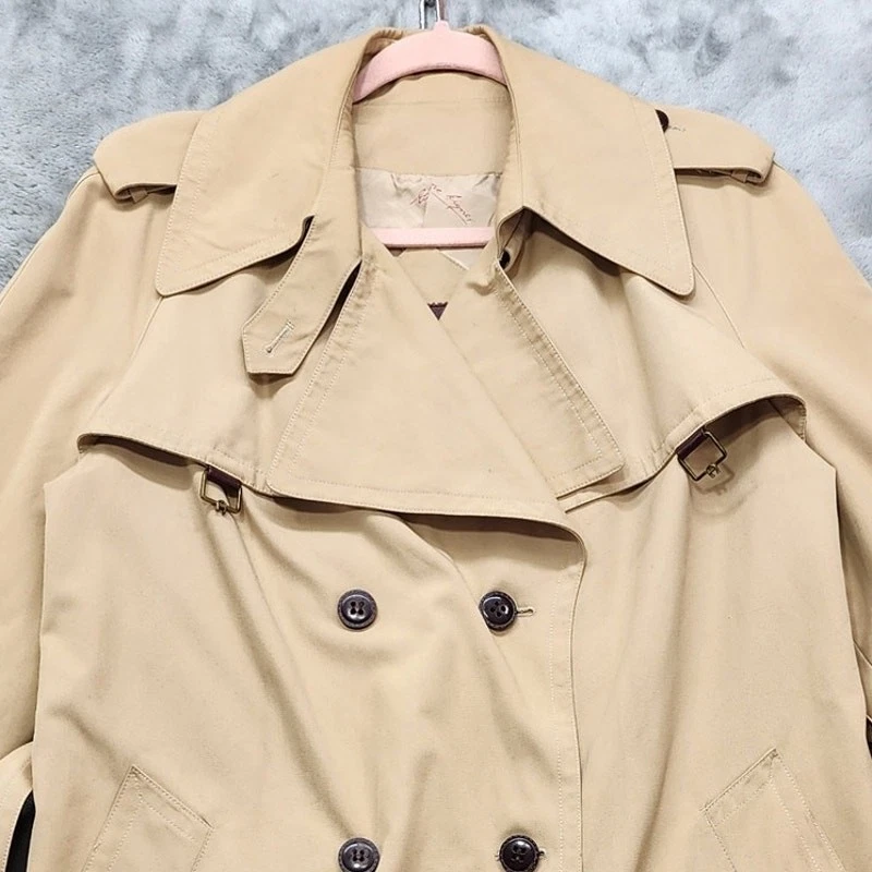 Vintage 70s Etienne Aigner Trench Coat Women 12 Tan Khaki Double Breasted Luxury - Image 3 of 4