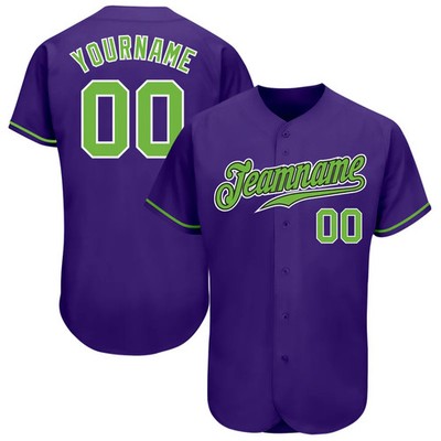 Personalized Purple Neon Green White Baseball Jersey Custom Team Gift Him