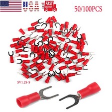 50/100PCS Insulated Fork Spade Wire Connector 10 U Type Crimp Terminal 22-16 GA