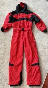 Mens Edelweiss Ski Suit One Piece Snowsuit Snow Bib Vintage Retro XL Red Black 