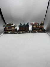 Saint Nicholas Square 3 Piece “Train Set” Hand painted Illuminated With Cord