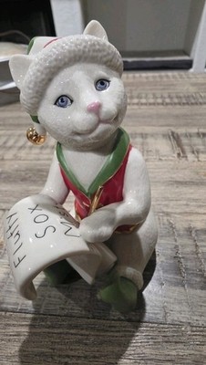 Lenox Santa's Kitty Elf  Porcelain Figurine White Christmas Cat Blue Eyes