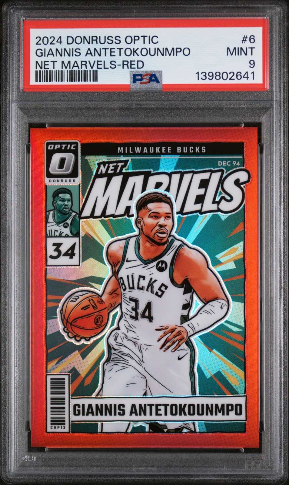 2024-25 Donruss Optic Net Marvels Red GIANNIS ANTETOKOUNMPO /99 PSA 9 MINT Bucks