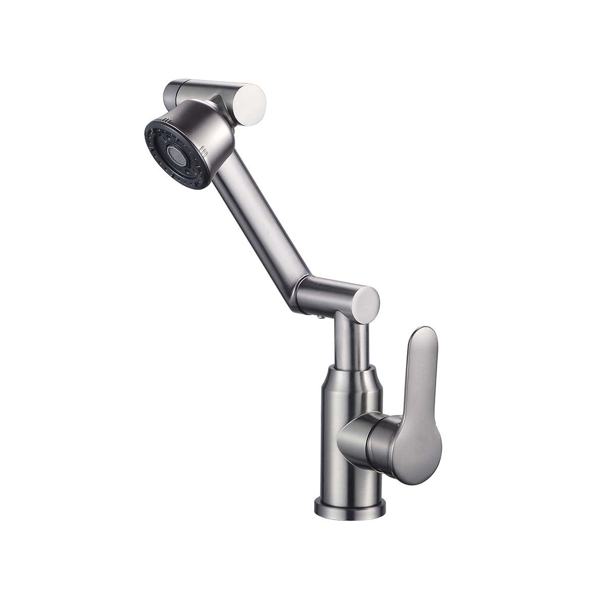Robinet articulé Avizar tête pivotante anti éclaboussure acier brossé évier profond