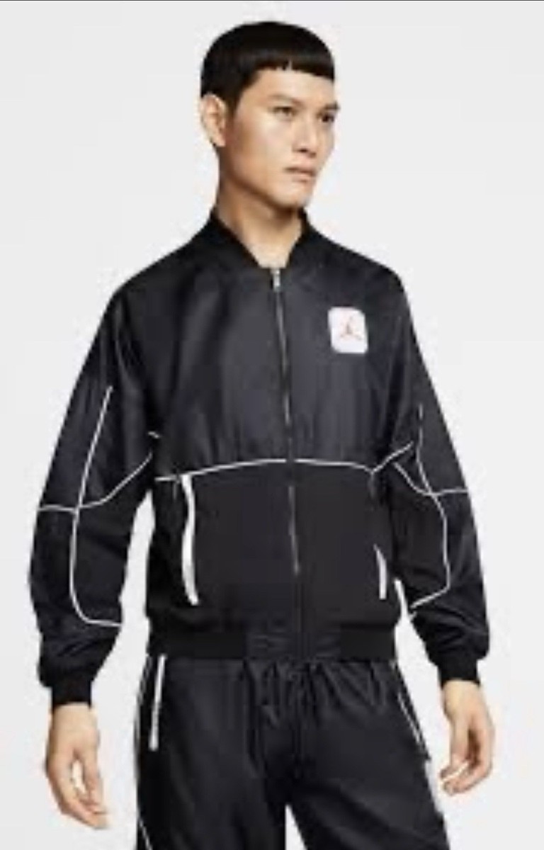 NIKE ナイキ ジョーダン レガシー AJ5 ナイロンジャケット ロゴ 黒 M NIKE AIR JORDAN 5 V AJ5 LEGACY JACKET BLACK RED METALLIC SILVER