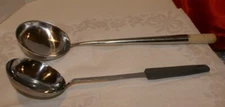 2 DIFF.SIZES Vintage Ladles ONE BLACK JAPAN STAINLESS,OTHER WOOD HANDLE