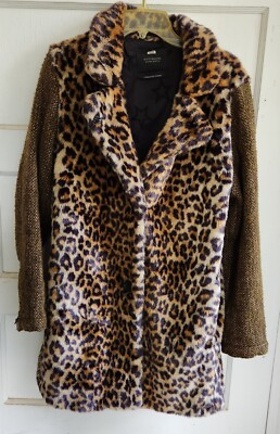 Scotch & Soda Maison Scotch Faux Fur Leopard Coat Contrasting