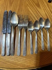 Vintage ONEIDA COMMUNITY 9 Piece Tudor Plate 2-knives 2-Forks 4-Spoons 1-Serving