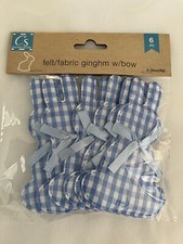 Crafter s Square Gingham Felt/Fabric Easter Bunnies w/bow 4.5X2.75 6 PC - Blue