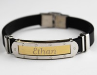 Name Bracelet Ethan - Mens Silicone & Gold Tone Engraved - Father's Day Gift Name Bracelet Ethan - Mens Silicone & Gold Tone Engraved - Father's Day Gift