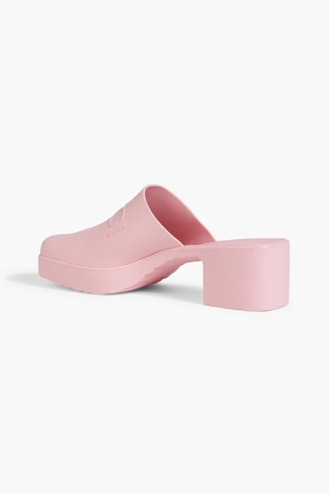 Gucci Women Rubber Mules Pink Logo Embossed Slip Sandals Block Heel Clogs 38 8 - Image 4 of 4