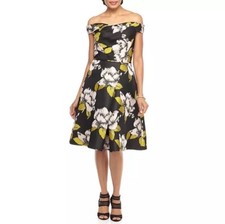 ADRIANNA PAPELL OFF SHOULDER TEA LENGTH DRESS  Floral Fit and Flare Size 2 NEW