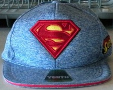 NWT Boys Youth Superman Adjustable Hat Baseball Cap Blue Heather Red Trim/Strap