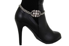 Women Boot Bracelet Silver Metal Chain Anklet Filigree Cross Shoe Floral Charm