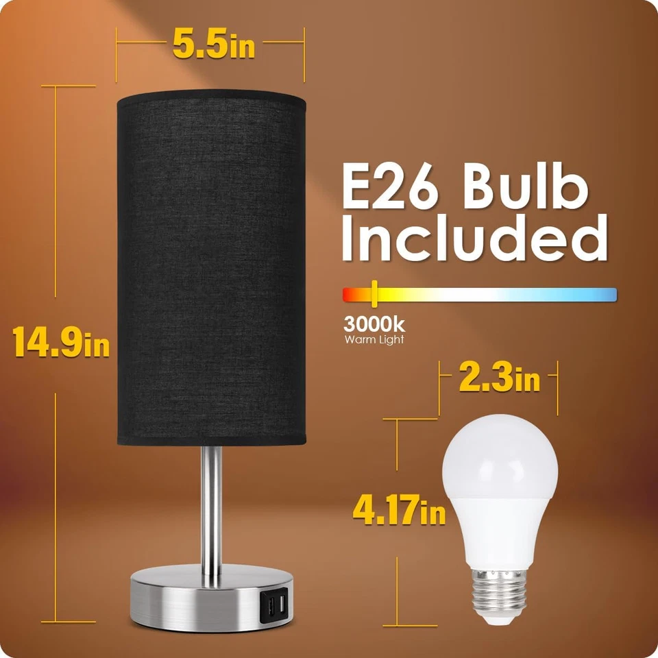 Bedside Lamp with USB Port - Touch Control Table Lamp for Bedroom Wood 3 Way Dim - Image 4 of 4