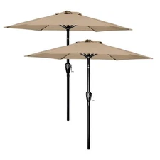 2 Pack 7.5ft Umbrella Outdoor with Push Button Tilt/Crank for Garden Pool Tan
