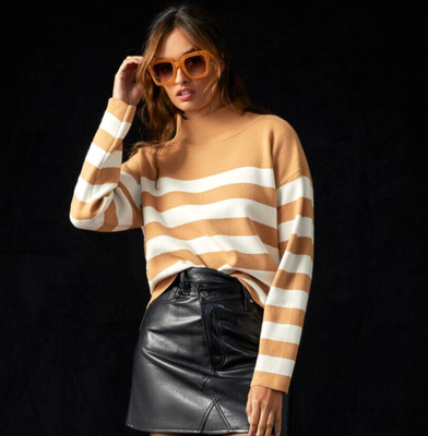 Maeve Carys Mock Neck Sweater Anthropologie Stripe Nautical Classic Size XL NEW