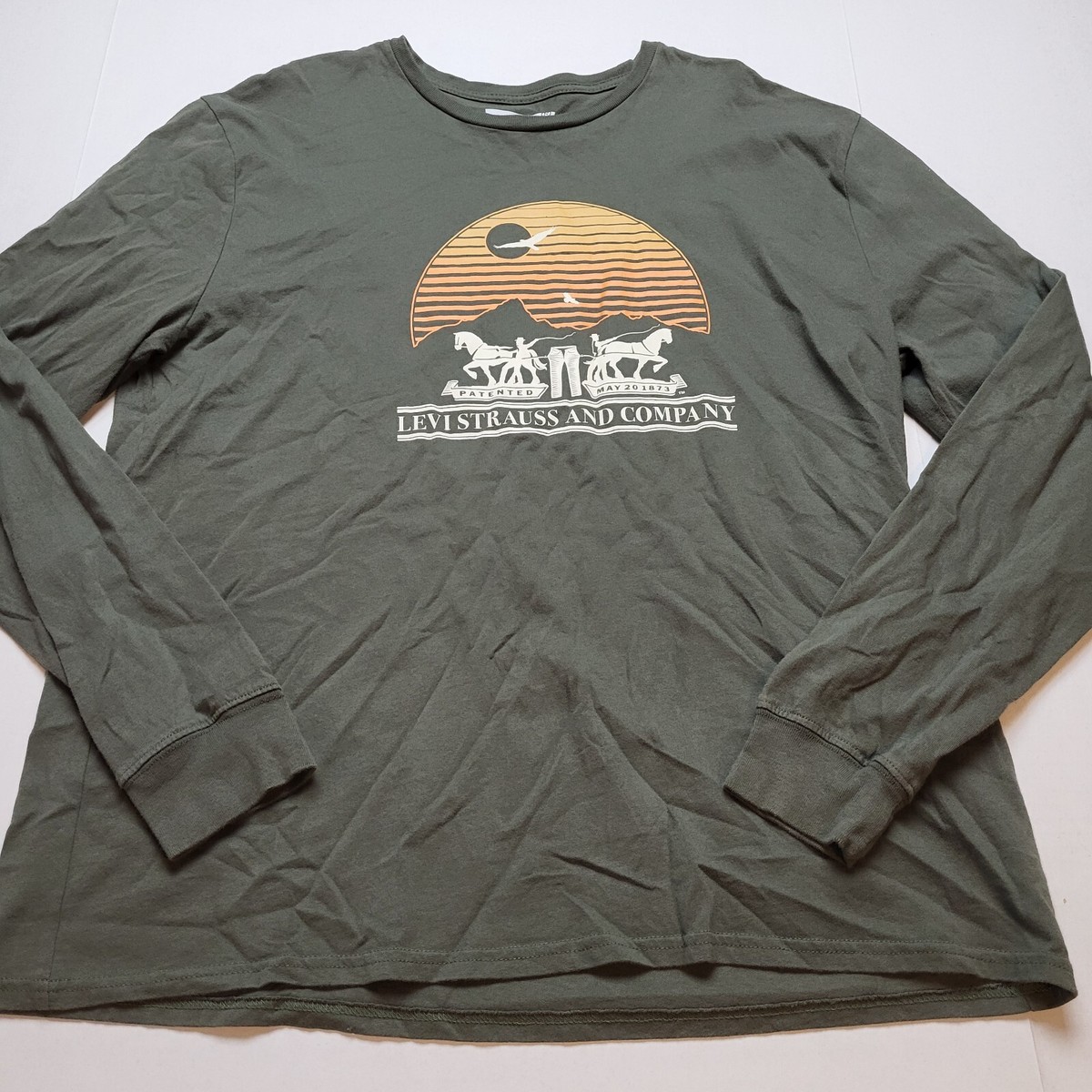 Levi's T-Shirt Mens XL Sunset Horse Long Sleeve Olive Green O92 | eBay